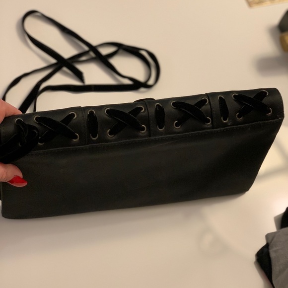Saint Laurent black satin lace-up clutch - Picture 3 of 4